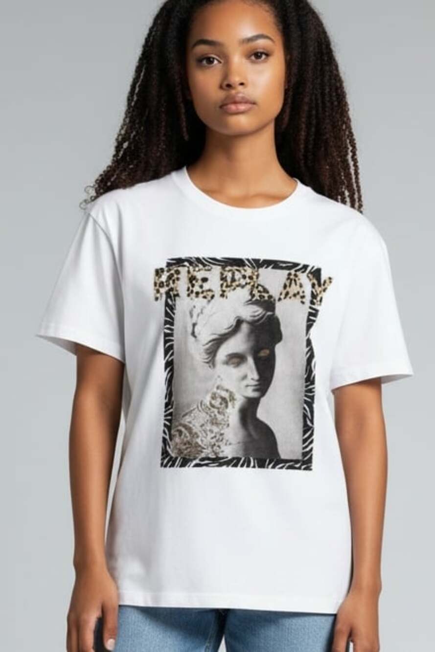 Replay Graphic Statue T-Shirt with Animal Print